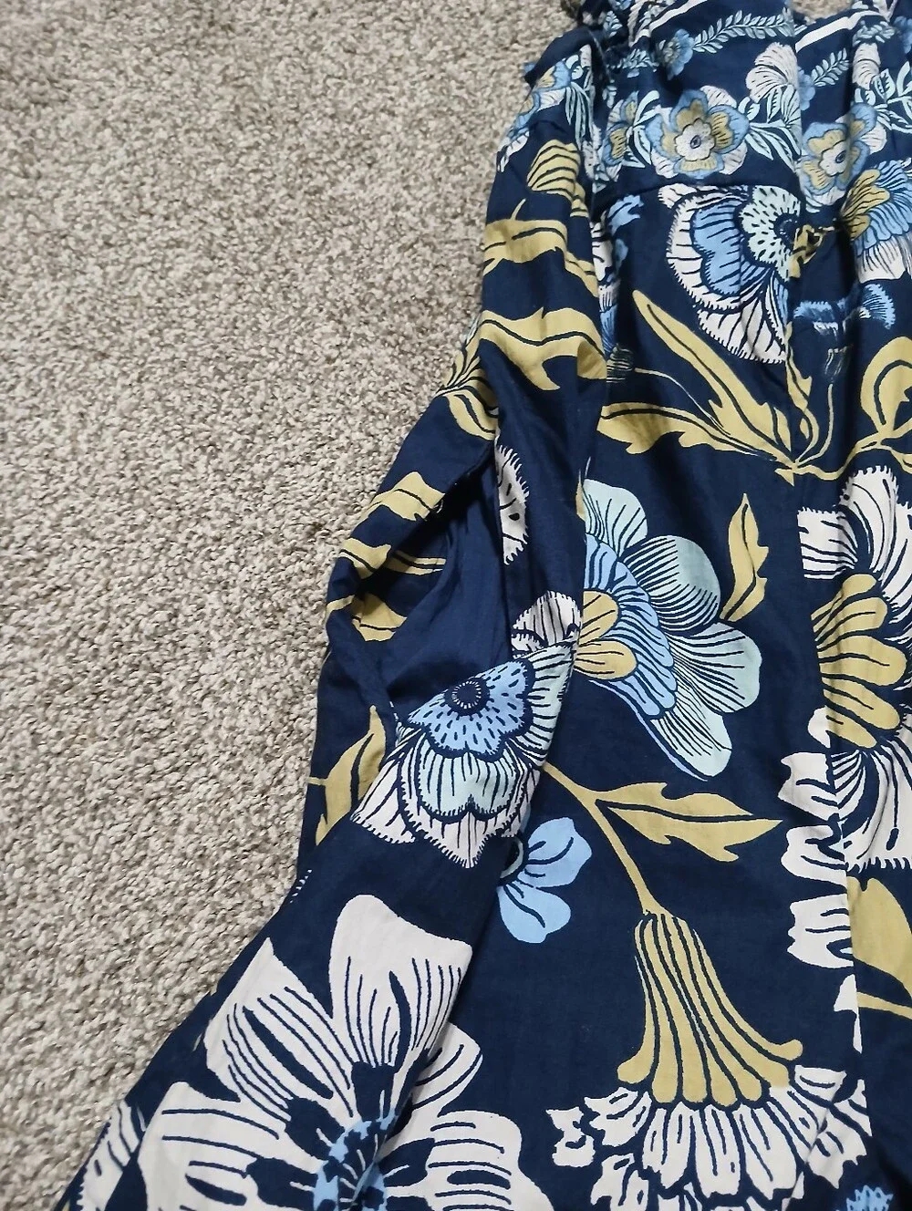 Free People Navy Floral Wide-Leg‎ Smocked Jumpsuit